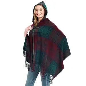 Grosir musim dingin hangat geometris ponco syal kasmir syal wanita dan membungkus Pashmina mantel tebal syal selimut