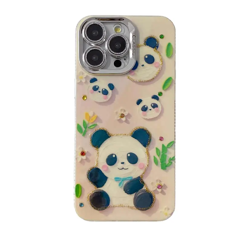 Phong cách dễ thương phim hoạt hình dầu Sơn panda động vật trường hợp điện thoại cho Iphone 15 Pro Max 14 13 12 11