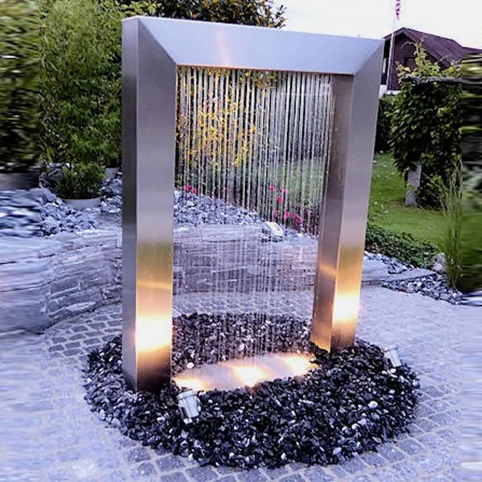Modern Polido Outdoor Grande Jardim Arte Decoração Água Porta Cachoeira Aço Inoxidável Escultura Fonte De Água