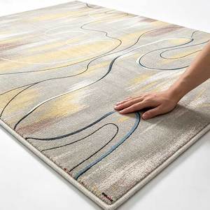 <span class=keywords><strong>Tapis</strong></span> moderne gris et or à lignes abstraites courbes, imprimé sur mesure, antidérapant, en nylon à poils ras, pour hôtels commerciaux, bureaux et salons - Product Image 1