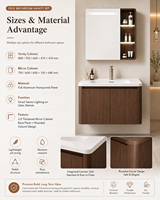 Set Perlengkapan Kamar Mandi F812 dengan Kabinet Cermin Sensor Pintar, Finishing Walnut, Panel Sarang Lebah Aluminium