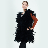 Falda de plumas suave negra para mujer, cosida a mano, con cuello de lentejuelas de cristal, elegante atuendo de noche, cosplay, carnaval, boda, baile