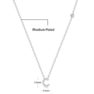 Gioielli da Donna, <span class=keywords><strong>Collana</strong></span> con Catena Minimalista a <span class=keywords><strong>Lettera</strong></span> <span class=keywords><strong>C</strong></span> in Argento Sterling 925, Placcata in Oro Bianco con Zirconi Incastonati - Product Image 4