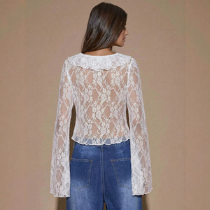 2026 Neuer Stil Spitzenoberteil für Damen, V-Ausschnitt Langarm-Bluse mit Frontbindedetail & Seitenschlitz Einzigartiger Designer-Look - Product Image 4