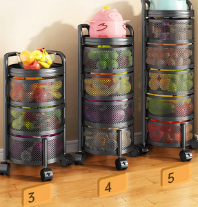 Étagère de rangement rotative à 5 niveaux en métal robuste pour fruits et légumes, chariot de cuisine <span class=keywords><strong>sur</strong></span> roulettes, sans assemblage - Product Image 3