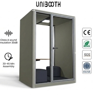 UNIBOOTH Cabine insonorisée robuste en aluminium 30 dB, ignifuge ISO 23351, à montage rapide, silencieuse, pour salle de formation, hall, prête à être expédiée