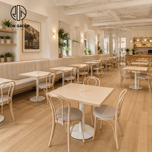 Asientos Tapizados en Tela para Restaurante Ron Group, Mesa Cuadrada <span class=keywords><strong>de</strong></span> Madera Maciza, Silla <span class=keywords><strong>de</strong></span> Madera Sólida, Muebles Comerciales - Product Image 2