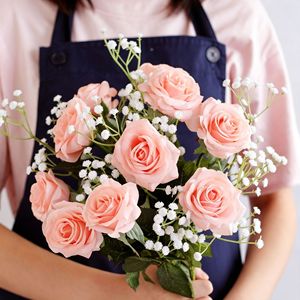 ดอกกุหลาบประดิษฐ์ ผ้าไหมสีชมพู ก้านเดี่ยว สำหรับตกแต่งบ้าน ห้องนั่งเล่น ห้องนอน จัดวางบนโต๊ะ - Product Image 3
