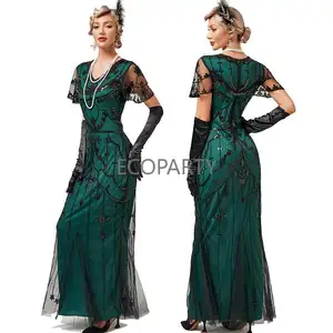1920S Beading Sequin Vintage Long Dress Fashion Short-sleeved Bridesmaid Dresses Plus Size Luxury Anquet Evening New Year Dress