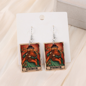 1 par de pendientes de gota de vaquero, tarjeta de cubierta de <span class=keywords><strong>Tarot</strong></span>, <span class=keywords><strong>Luna</strong></span>, Taco y amante, artesanías de adivinación, regalo de joyería de moda - Product Image 4