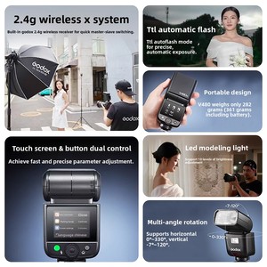 Flash <span class=keywords><strong>Godox</strong></span> V480 compatible avec les appareils photo reflex numériques et hybrides, flash professionnel pour appareil photo, synchronisation TTL haute vitesse, griffe porte-flash - Product Image 2