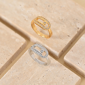 Bague ouverte vintage plaquée or 18 carats pour femme, avec <span class=keywords><strong>pierre</strong></span> géométrique en zircon cubique, ajustable, bijoux minimalistes tendance, anneaux - Product Image 3
