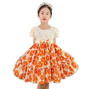 BABIBOLI女婴儿童连衣裙婴儿风格公主甜美礼服橙色短袖连衣裙派对花朵穿