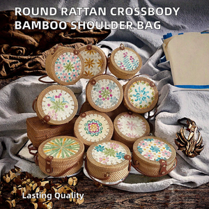 Sac à bandoulière mini en paille écologique pour femme SEAN, bandoulière longue, motif géométrique, doublure en coton - Style vintage 1-1,9L - Product Image 2