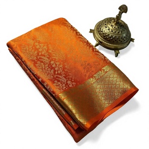 Sari de Seda para Mujer de la India y Pakistán 2022, Hecho a Mano, con Estampado Luminoso Floral, Bordado, Manga Abullonada, Cuello en V, Alta Calidad, Venta al Por Mayor - Product Image 4