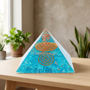 Pyramide de cristal de fluorite bleue Rozrin, générateur d'orgone avec incrustation spirale en cuivre, décoration d'intérieur, ensemble Reiki, sculpture Feng Shui - Product Image 4