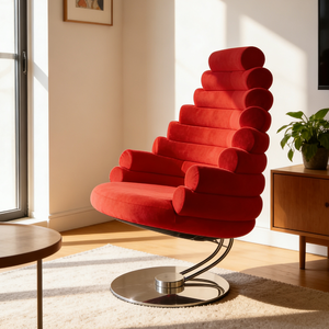 Fauteuil de <span class=keywords><strong>loisir</strong></span> en tissu rouge minimaliste nordique, base en métal en spirale unique, chaise de coiffeuse créative, canapé confortable et unique, décoration - Product Image 4