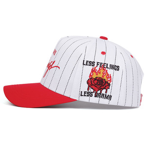 Cappellino da Baseball in Cotone a Righe Verticali con Ricamo di Lettere e Motivo Laterale a Rosa Ardente, Unisex, per Uso Casual all'Aperto - Product Image 6
