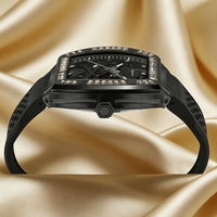 Montre mécanique pour homme Fashion Rainbow Skeleton, étanche, boîtier diamanté, style business, PP Tonneau, bracelet silicone.