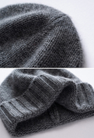 Bonnet en cachemire pour femme avec logo personnalisé, tricoté uni, mélange de cachemire et de laine, à revers, bonnet pull-over, vente en gros, bonnet d'hiver en cachemire avec cache-oreilles