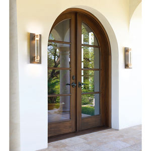 Pintu masuk rumah utama lengkungan setengah bulat atas pintu kayu padat ganda desain pintu masuk kayu modern - Product Image 5