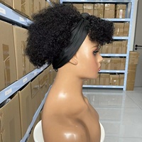 Perruque Courte Bouclée Africaine Noire pour Femme, Vente Chaude, en Gros, à Bas Prix, en Cheveux Humains, avec Bandeau et Cordon de Serrage