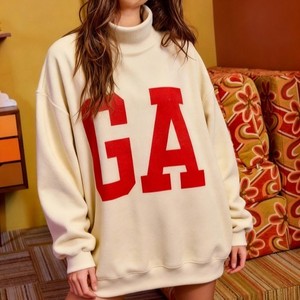 カスタムロゴ文字女性用特大長袖リバーシブルプルオーバースウェットシャツ刺繍プリントモックネックパーカー冬秋 - Product Image 6