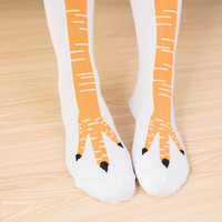 Chaussettes hautes pour femmes à motif de pattes de poulet et dessins animés d'animaux, fantaisie et amusantes, pour usage quotidien, saison automne, avec logos sur le bord du mollet