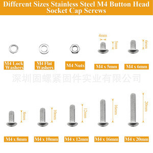 304 Stainless Steel M4 Button Head Socket Cap Screws Nuts Washers Kit 385 Pieces Metric Standard Thread Class 8.8 - Product Image 2