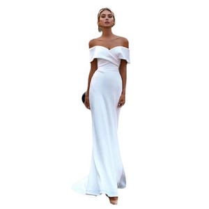 Off The Shoulder Satin Wedding Dress A Line Natural Waist White Bridal Gown Simple Style For Travel Photography - Product Image 5