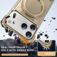 Funda Magnética de Aluminio sin Marco para iPhone 17 15 16 Pro Max con Protección de 360° °   Soporte de Anillo para PC, Panel Trasero a Prueba de Golpes