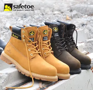 Safetoe çelik ayak çılgın at deri Goodyear Welt güvenlik botu erkekler kadınlar için moda delinme dayanıklı taban emniyet ayakkabısı