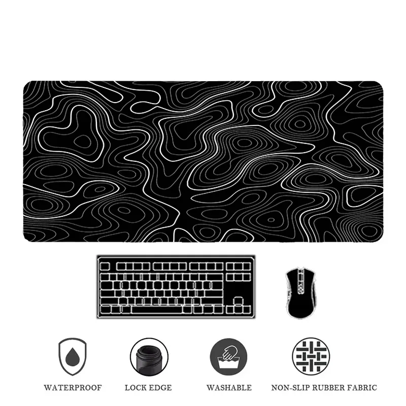 Schwarze topo grafische Tastatur Mauspad 900*400mm Xl Mouse pads Große Art Gummi Gaming Schreibtisch matte Mauspads mit Logo