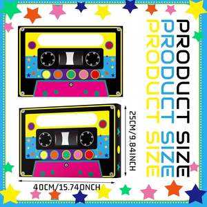 กล่องใส่ของชำร่วยสำหรับปาร์ตี้80S 90s กล่องเก็บของขนาดใหญ่สำหรับปาร์ตี้ย้อนยุค1980S 1990S อุปกรณ์ปาร์ตี้วันเกิดนีออน<span class=keywords><strong>เพลง</strong></span> - Product Image 2