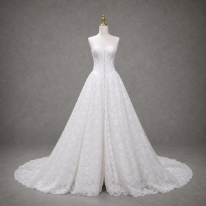 Robe de mariée <span class=keywords><strong>grande</strong></span> <span class=keywords><strong>taille</strong></span>, style princesse, avec corsage en dentelle et décolleté cœur, boutons perlés sur le devant, fente, traîne cathédrale, vente en gros - Product Image 1