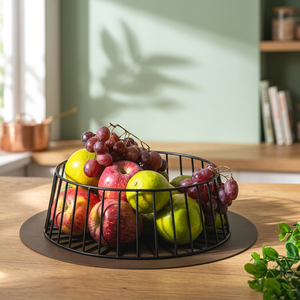 Panier à fruits rond en métal, conteneur de rangement en fer, support alimentaire minimaliste pour cuisine, durable, à un seul niveau, type sur pied - Product Image 5