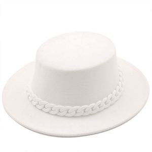 In Stock <b>Cheap</b> Price 100% Wool Felt Women Fedora Felt Hat Wide Brim Fedora Hats With <b>Chain</b> - Product Image 4