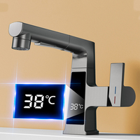 Ventes directes d'usine robinet de salle de bain intelligent affichage numérique LED peut soulever le robinet de bassin rotatif télescopique