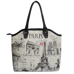 Over The Shoulder Bags Notre Dame De Paris Cartoon Simple Printed Tote Bag Woman Tote Bags Large Capacity Water Resistant with Durable Handle 