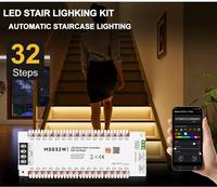 Contrôleur d'escalier intelligent WiFi LED 32 marches, système d'éclairage automatique d'escalier avec capteur de mouvement, contrôleur de bande LED DC9-24V, application Tuya