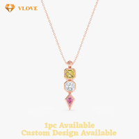 Collier pendentif en saphir naturel multicolores fait main VLOVE, rose, jaune, blanc, or massif 14K 18K, bijoux personnalisés pour femmes