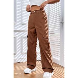 Jeans en denim marron taille haute pour femmes, 6 poches cargo, tissu extensible, look propre, qualité supérieure, technique de placage, tailles 26-40 - Product Image 6