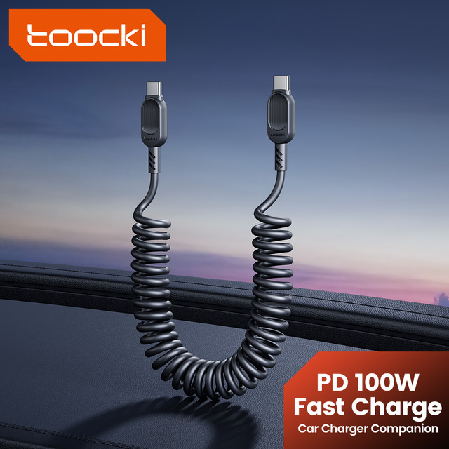 Toocki High Elasticity TPU Spring Design Fast Charging Cable 1.8m Stretch Length Charge Transfer Simultaneous for Backseat