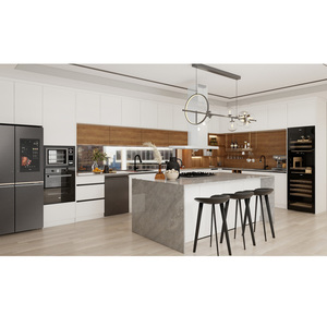 Модульный кухонный гарнитур из массива дерева на заказ с раковиной и смесителем, современный дизайн для строительства домов - Product Image 1