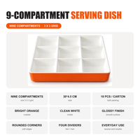 Plateau de service carré en mélamine personnalisé, 9 compartiments, orange et blanc brillant, pour apéritifs, vente en gros