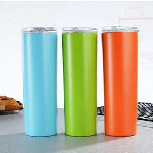 Wholesale Reusable <b>Double</b> <b>Wall</b> Travel Coffee Mugs Stainless Steel Insulated 20 oz Skinny Tumblers with Lid & Straw - Product Image 3