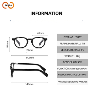 Lunettes TWOOO T1737, monture petite et polyvalente, style <span class=keywords><strong>littéraire</strong></span>, avec insert TR anti-lumière bleue, nouvelle arrivée, directement de l'usine - Product Image 3