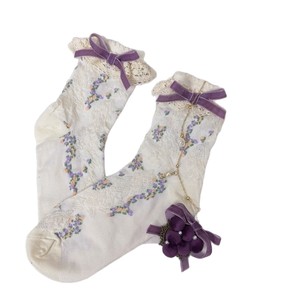Lolita Style Mid-Calf <b>Socks</b> <b>Purple</b> Bow Design Breathable Women's <b>Socks</b> Youth Fashion - Product Image 4