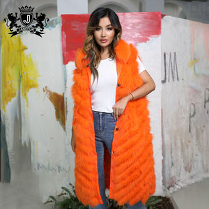 Janefur-<span class=keywords><strong>Chaleco</strong></span> largo de piel de zorro, Chaqueta larga rosa de alta calidad, venta al por mayor - Product Image 1