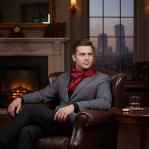 Exve Exclusive Smart Double-Sided <b>Square</b> <b>Scarf</b> & Handkerchief Red Black Shawl Pattern AE3481 - Product Image 3